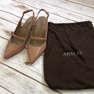 Anyi Lu Nude Kitten 2 inch Heel Sling Back Size 8